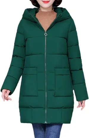 DBFBDTU Women Warm Thick Parka Outwear Top Jacket Loose Hooded Cotton Padded Coat Mid-Length Overcoat