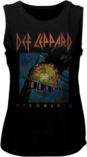Def Leppard English Rock Heavy Metal Band Faded Pyromania Ladies Muscle Tank Top