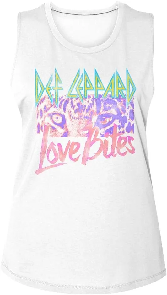 Def Leppard Heavy Metal Band Love Bites Leopard Eyes Ladies Muscle Tank Top