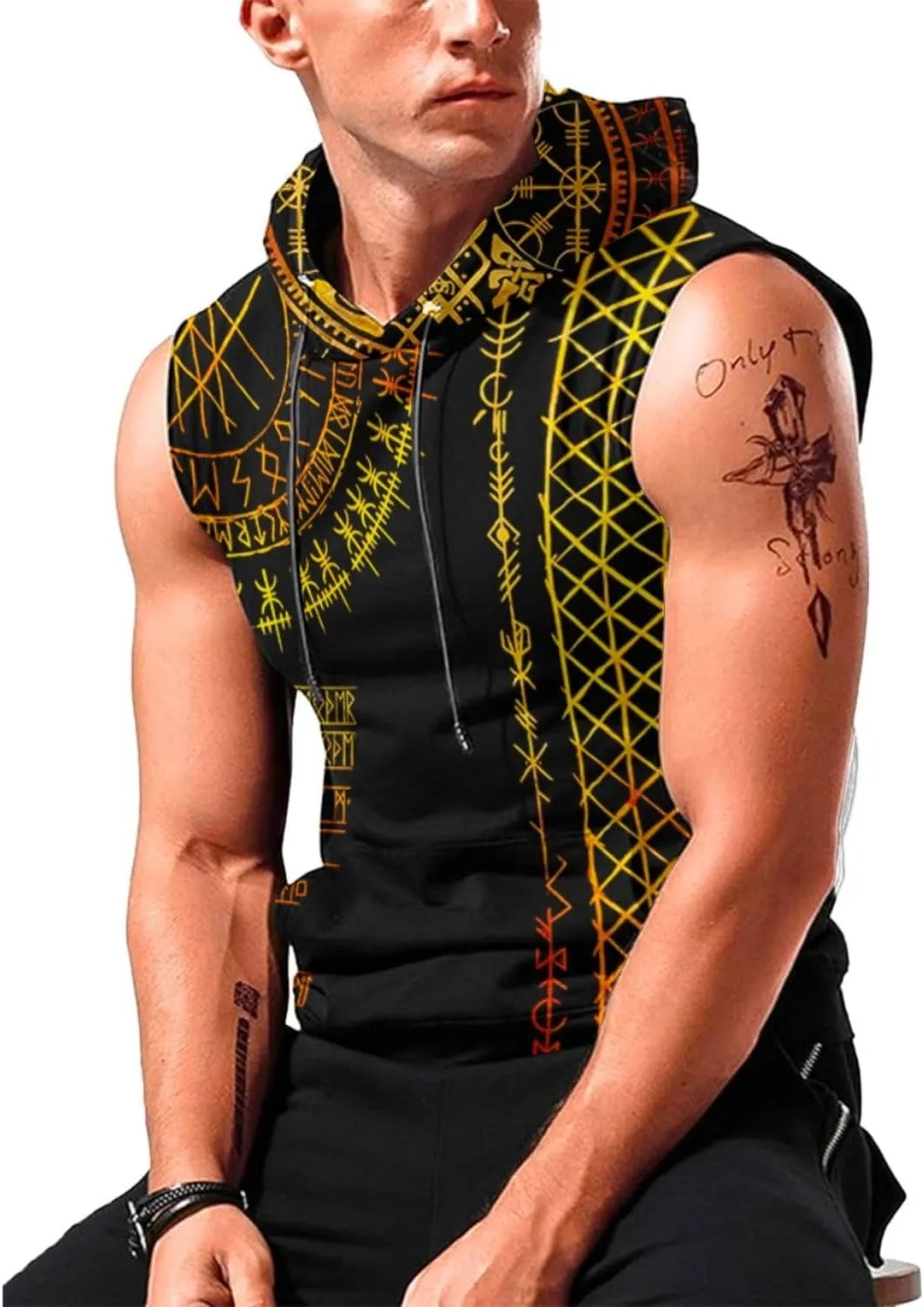 Desantiago - Men's Sleeveless Hoodies Workout Gym Sweatshirt Muscle Fit Fashion Athletic Hoodies Pullover Hooded