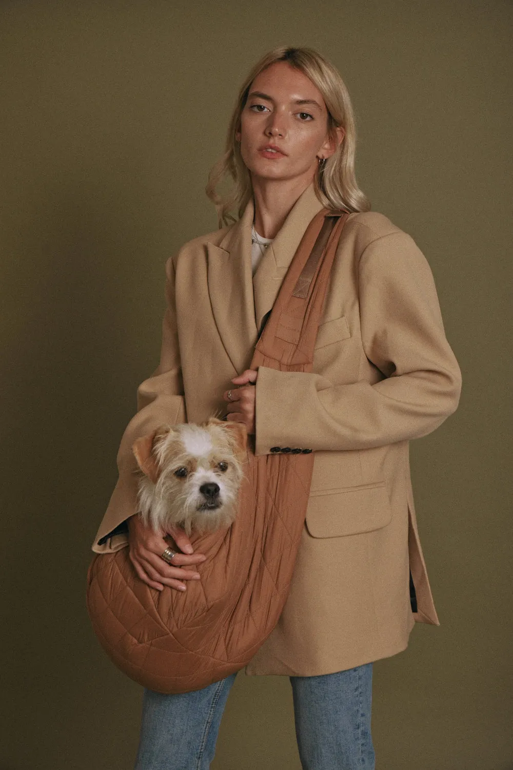 eco packable sling dog carrier - camel