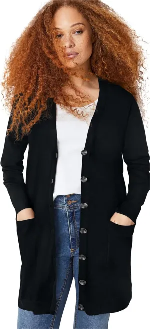 ellos Plus Size Long Button Front Cardigan