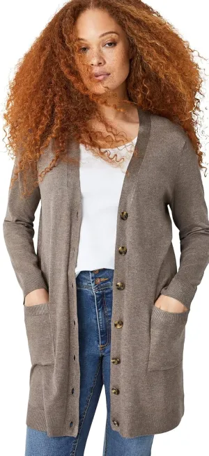 ellos Plus Size Long Button Front Cardigan