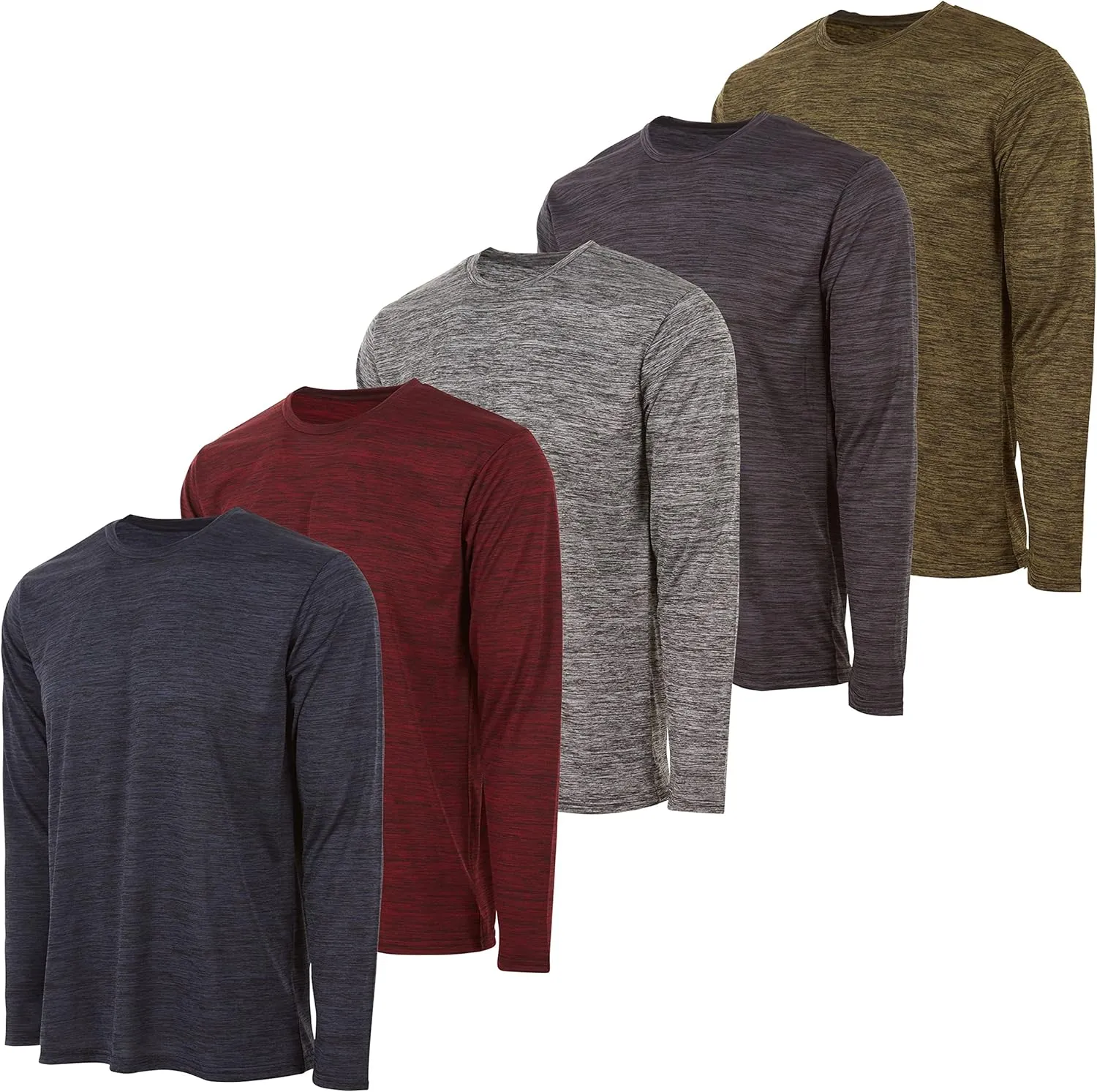Essential Elements Boys Active Shirt - Quick-Dry Athletic Workout Training Stretch Crew Neck Long Sleeve Top 5 Pack
