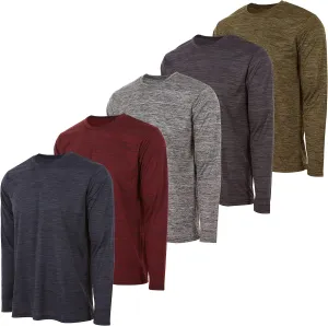 Essential Elements Boys Active Shirt - Quick-Dry Athletic Workout Training Stretch Crew Neck Long Sleeve Top 5 Pack