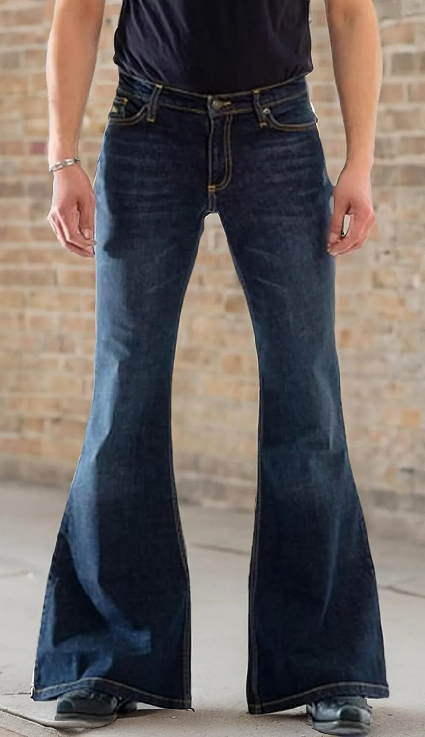 EVEDESIGN 70s Outfits Bell Bottom Pants for Men,Mens Bell Bottom Jeans Flared Jeans
