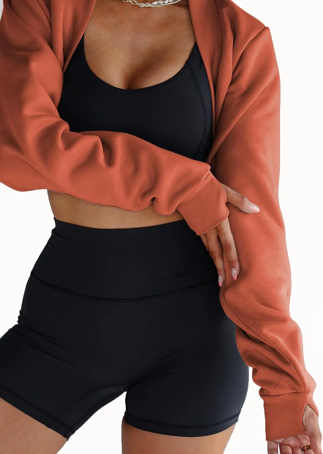 Famulily Womens Workout Shrug Long Sleeve Open Front Shrug Cropped Cardigans Trendy Bolero Sweatshirt with Thumb Holes