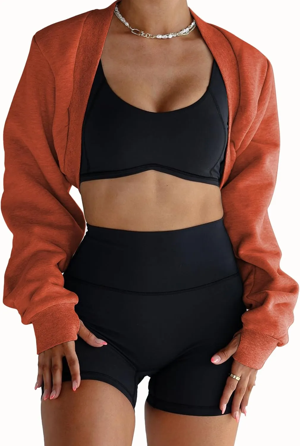 Famulily Womens Workout Shrug Long Sleeve Open Front Shrug Cropped Cardigans Trendy Bolero Sweatshirt with Thumb Holes