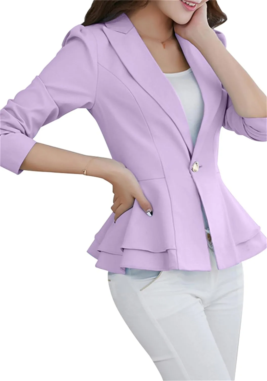 Fashion Button Down Blazer for Women Lightweight Lapel Front Open Blazer Casual Business Slim Fit Blazer