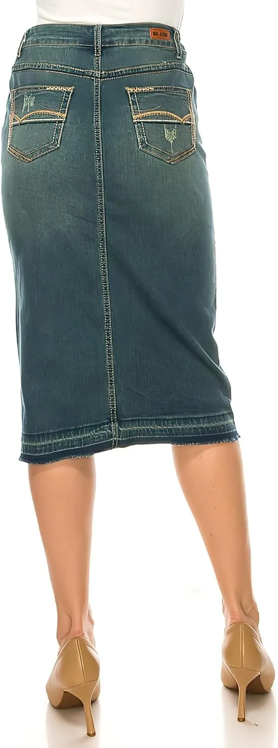 Fashion2Love Women's Juniors/Plus Size Calf - Length Stretch Denim Pencil Skirt (79097)
