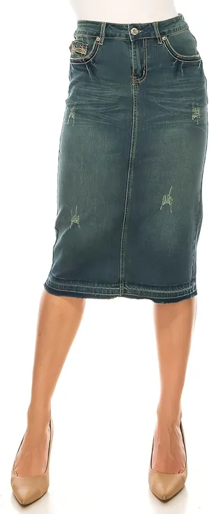 Fashion2Love Women's Juniors/Plus Size Calf - Length Stretch Denim Pencil Skirt (79097)