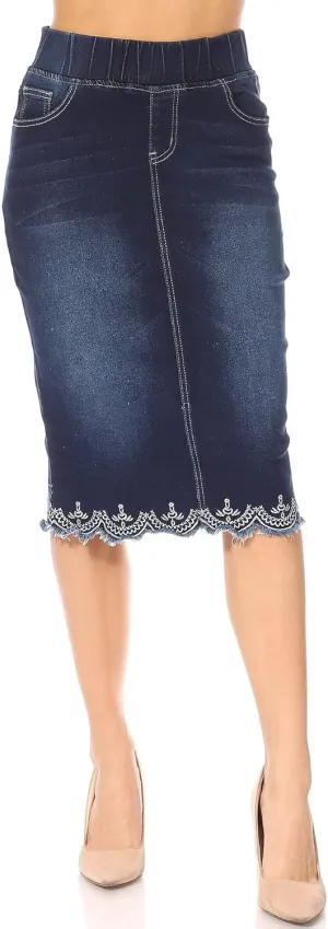 Fashion2Love Women's Juniors/Plus Size Elastic Waist Pencil Stretch Denim Skirt (79039)