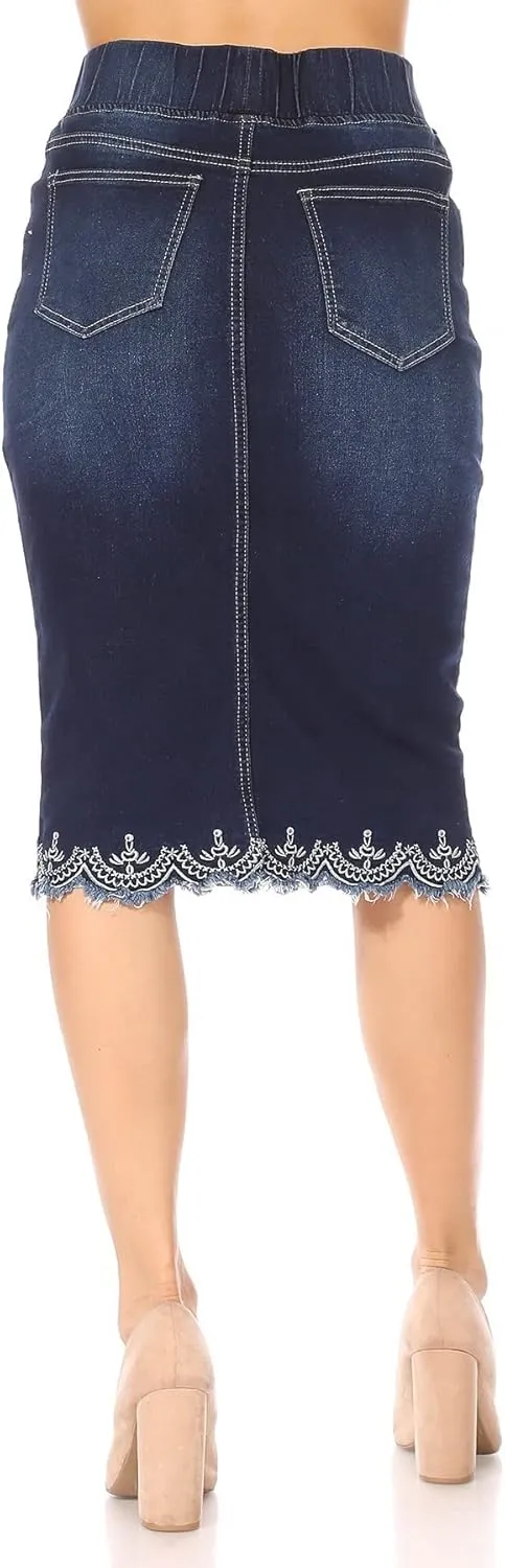 Fashion2Love Women's Juniors/Plus Size Elastic Waist Pencil Stretch Denim Skirt (79039)