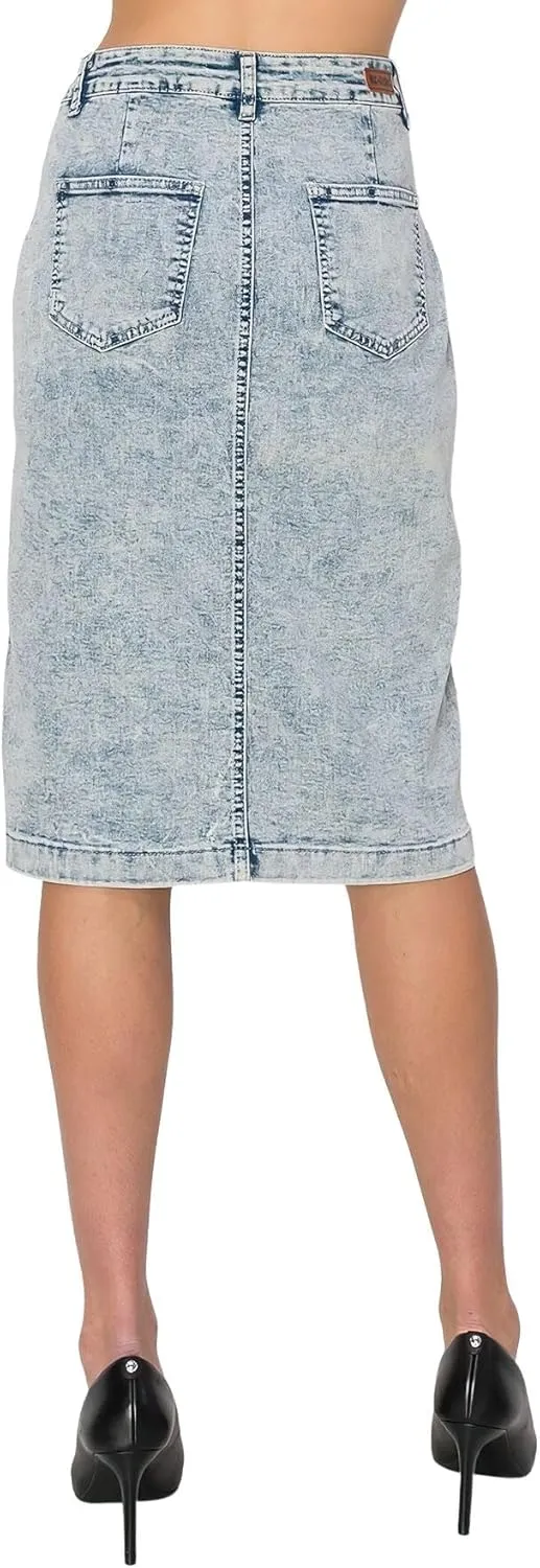 Fashion2Love Women's Juniors/Plus Size Middle - Length Stretch Denim Pencil Skirt (79031)
