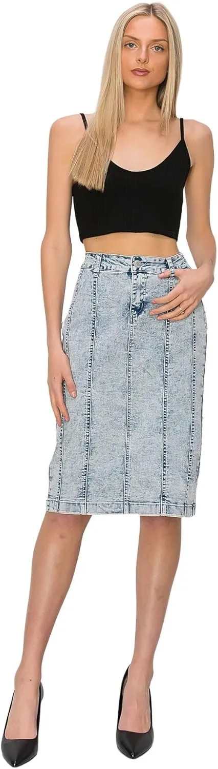 Fashion2Love Women's Juniors/Plus Size Middle - Length Stretch Denim Pencil Skirt (79031)