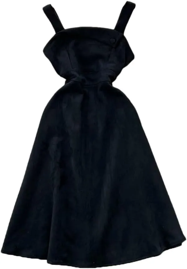 Female Square Collar Vintage Camisole Dress Women's Irregular Waist Unique Strap Vest Dress