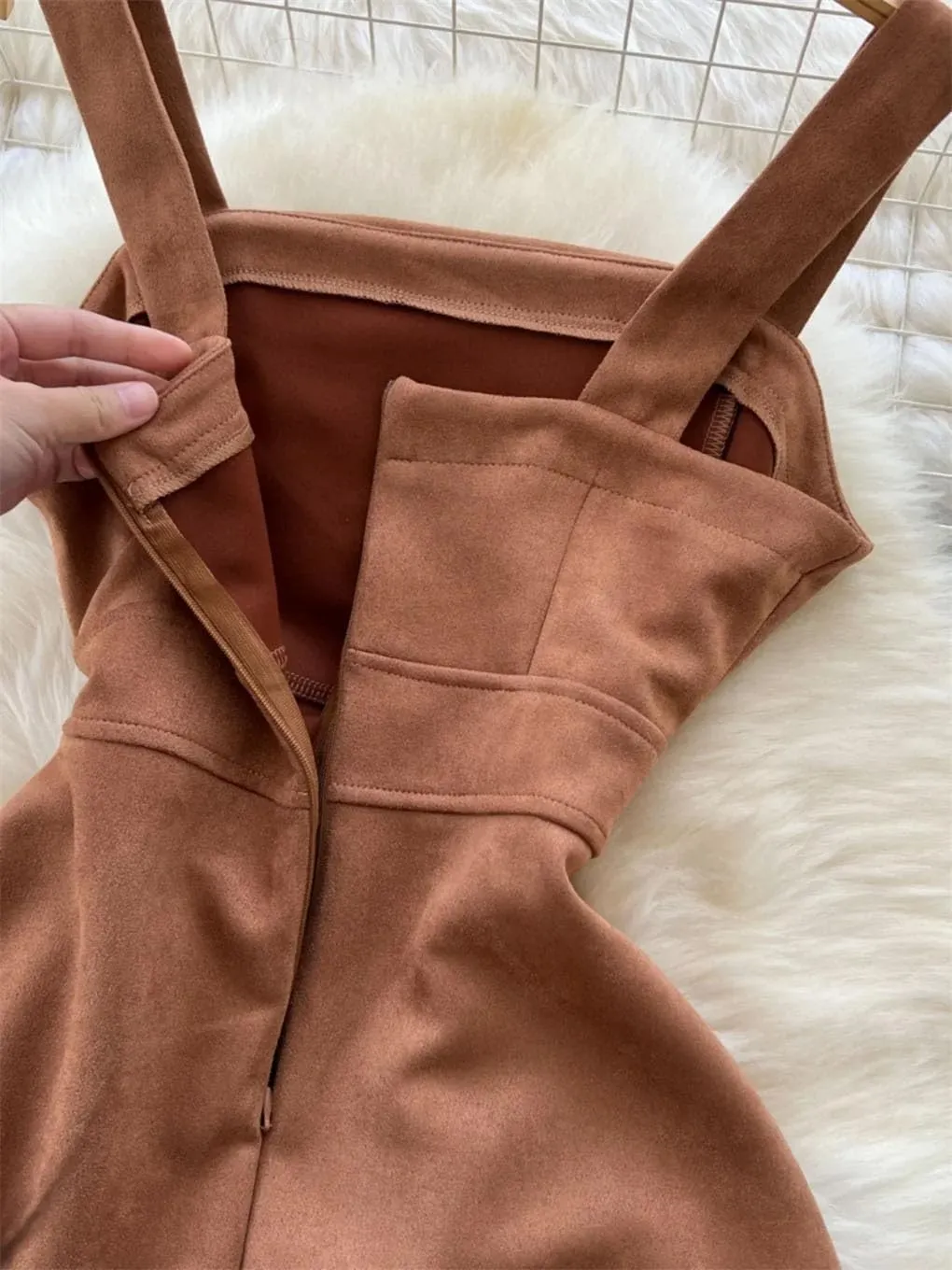 Female Square Collar Vintage Camisole Dress Women's Irregular Waist Unique Strap Vest Dress