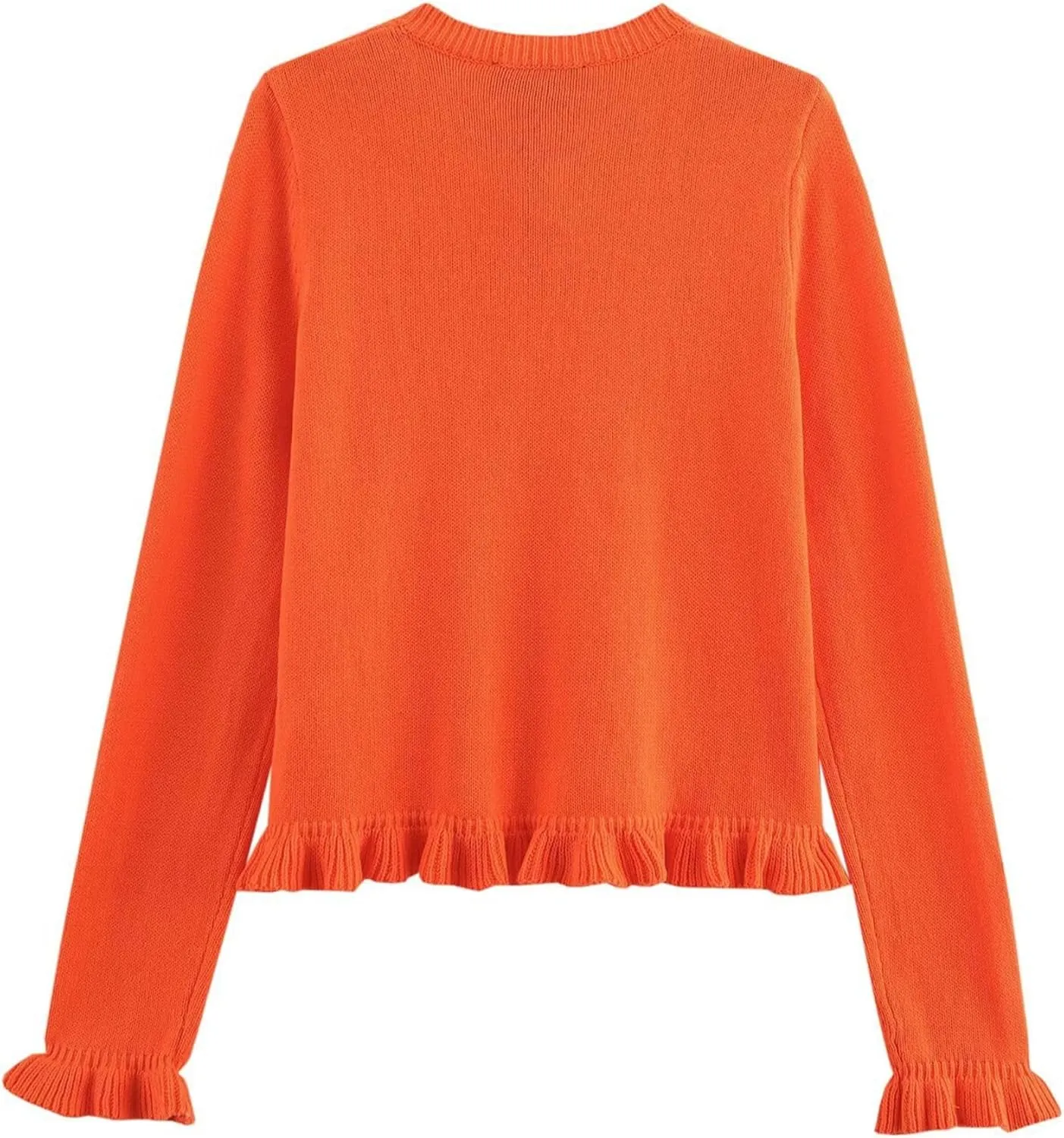 FindThy Womens Cropped Cardigan Sweater Trendy Crewneck Ruffle Long Sleeve Button Down Knitwear Tops