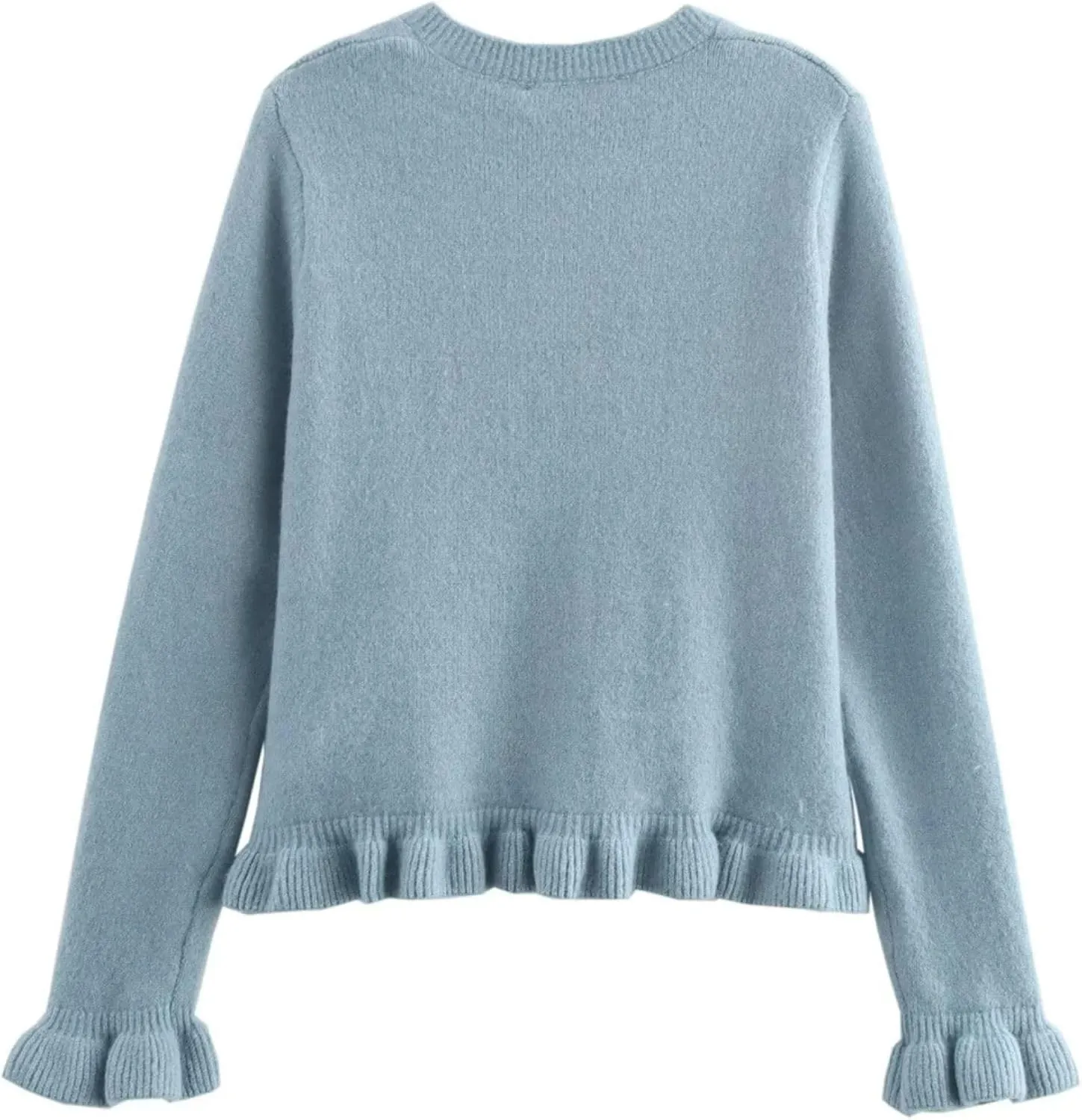 FindThy Womens Cropped Cardigan Sweater Trendy Crewneck Ruffle Long Sleeve Button Down Knitwear Tops