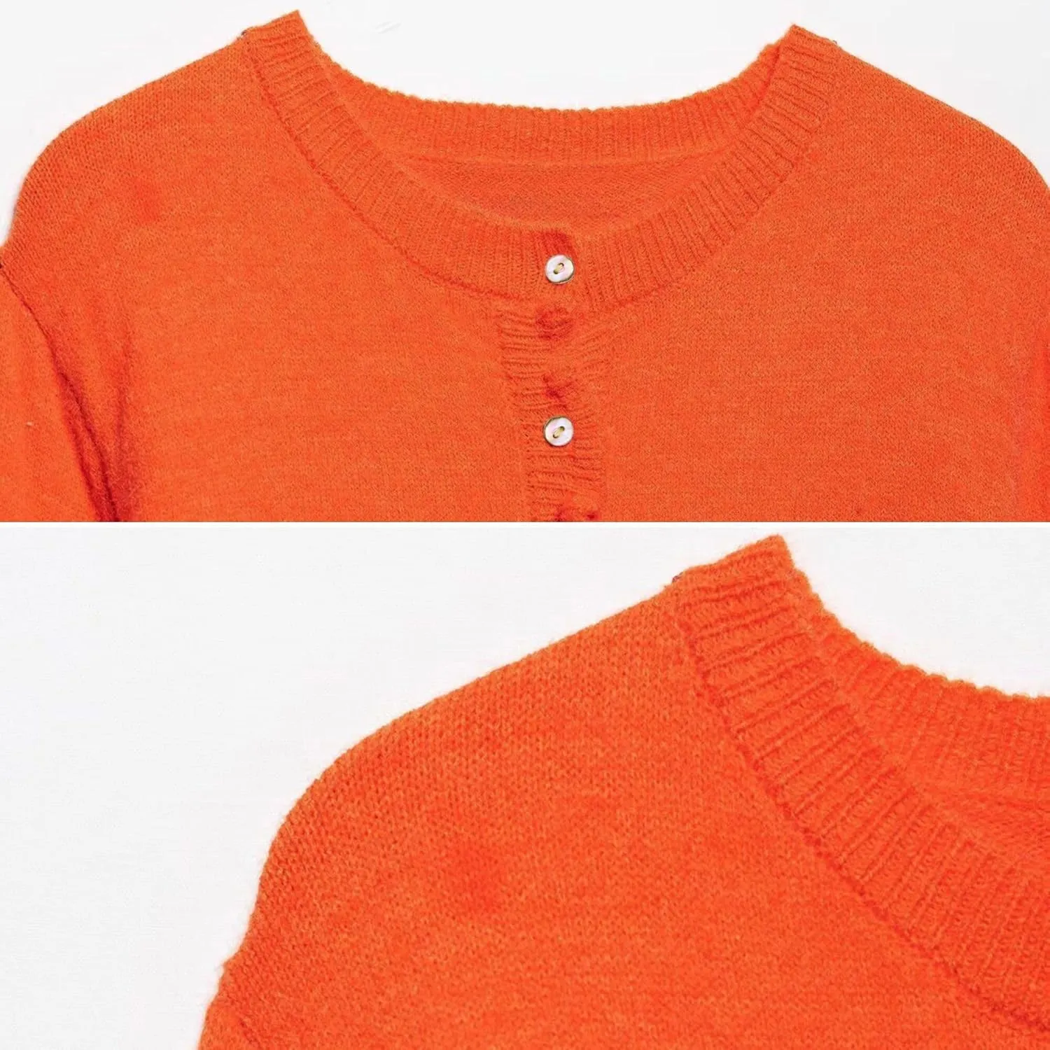 FindThy Womens Cropped Cardigan Sweater Trendy Crewneck Ruffle Long Sleeve Button Down Knitwear Tops