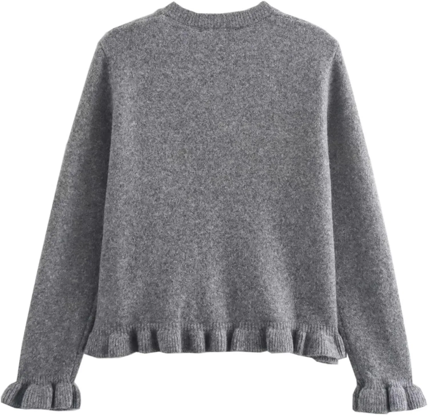 FindThy Womens Cropped Cardigan Sweater Trendy Crewneck Ruffle Long Sleeve Button Down Knitwear Tops