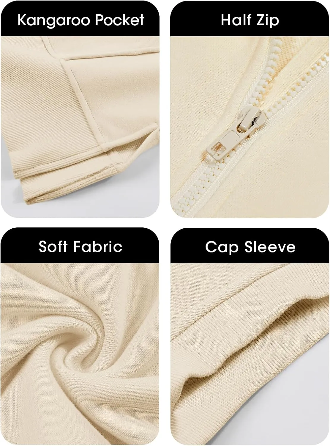 Fisoew Womens Oversized Half Zip Hoodies Short Sleeve Casual Sweatshirts Pullover Tops with Pockets