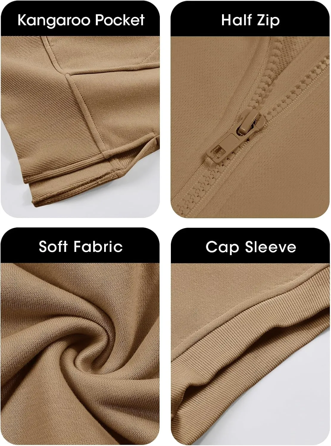 Fisoew Womens Oversized Half Zip Hoodies Short Sleeve Casual Sweatshirts Pullover Tops with Pockets