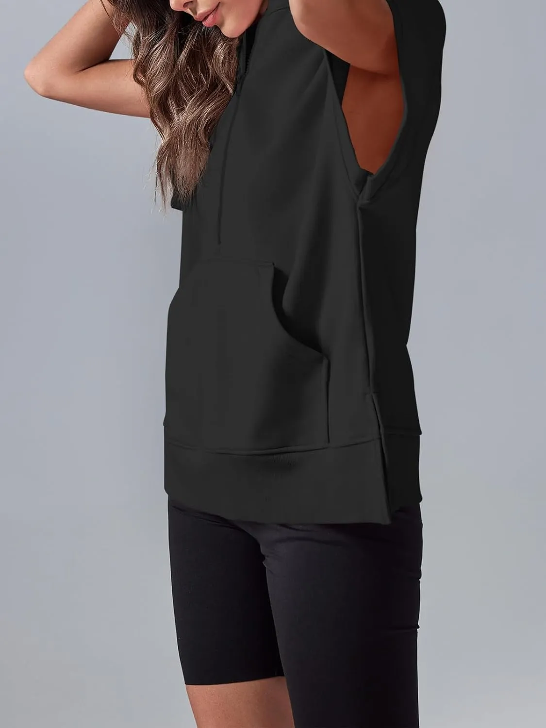 Fisoew Womens Oversized Half Zip Hoodies Short Sleeve Casual Sweatshirts Pullover Tops with Pockets