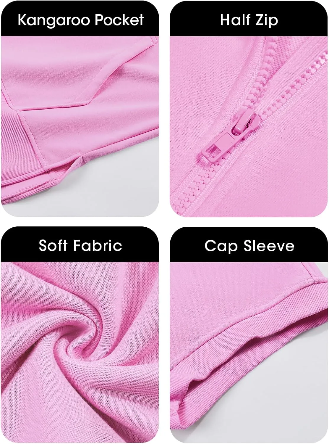 Fisoew Womens Oversized Half Zip Hoodies Short Sleeve Casual Sweatshirts Pullover Tops with Pockets