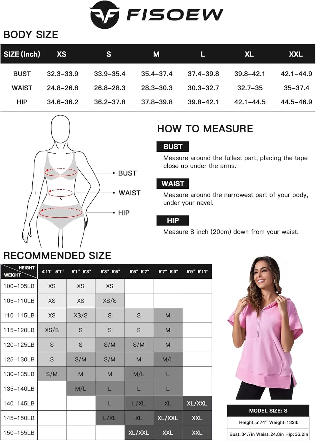 Fisoew Womens Oversized Half Zip Hoodies Short Sleeve Casual Sweatshirts Pullover Tops with Pockets
