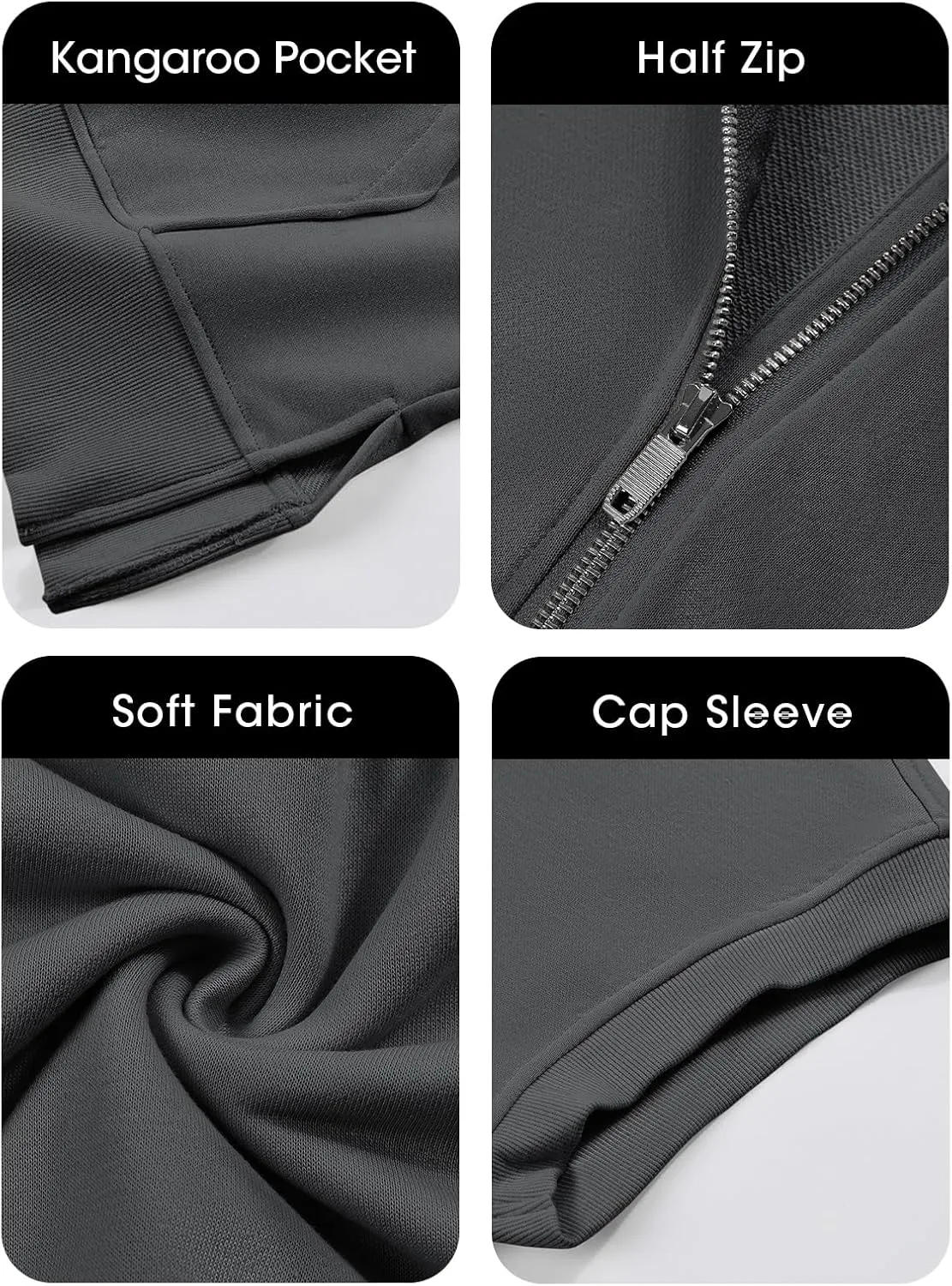 Fisoew Womens Oversized Half Zip Hoodies Short Sleeve Casual Sweatshirts Pullover Tops with Pockets