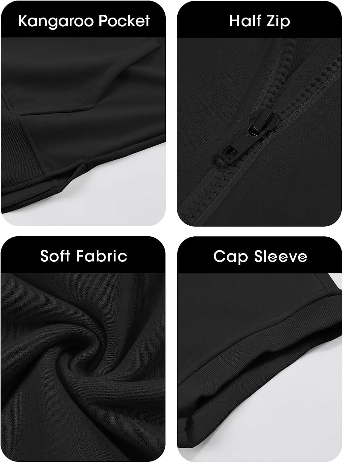 Fisoew Womens Oversized Half Zip Hoodies Short Sleeve Casual Sweatshirts Pullover Tops with Pockets