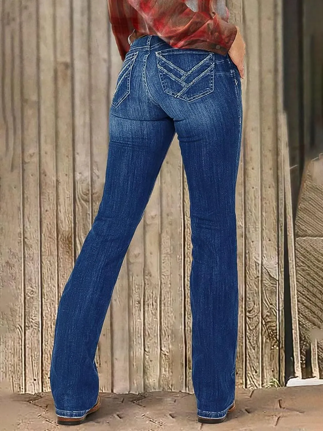 Flamingals Butt Lifting Straight Jeans Mid Waist Vintage Curvy Tummy Control Trendy Denim Jeans