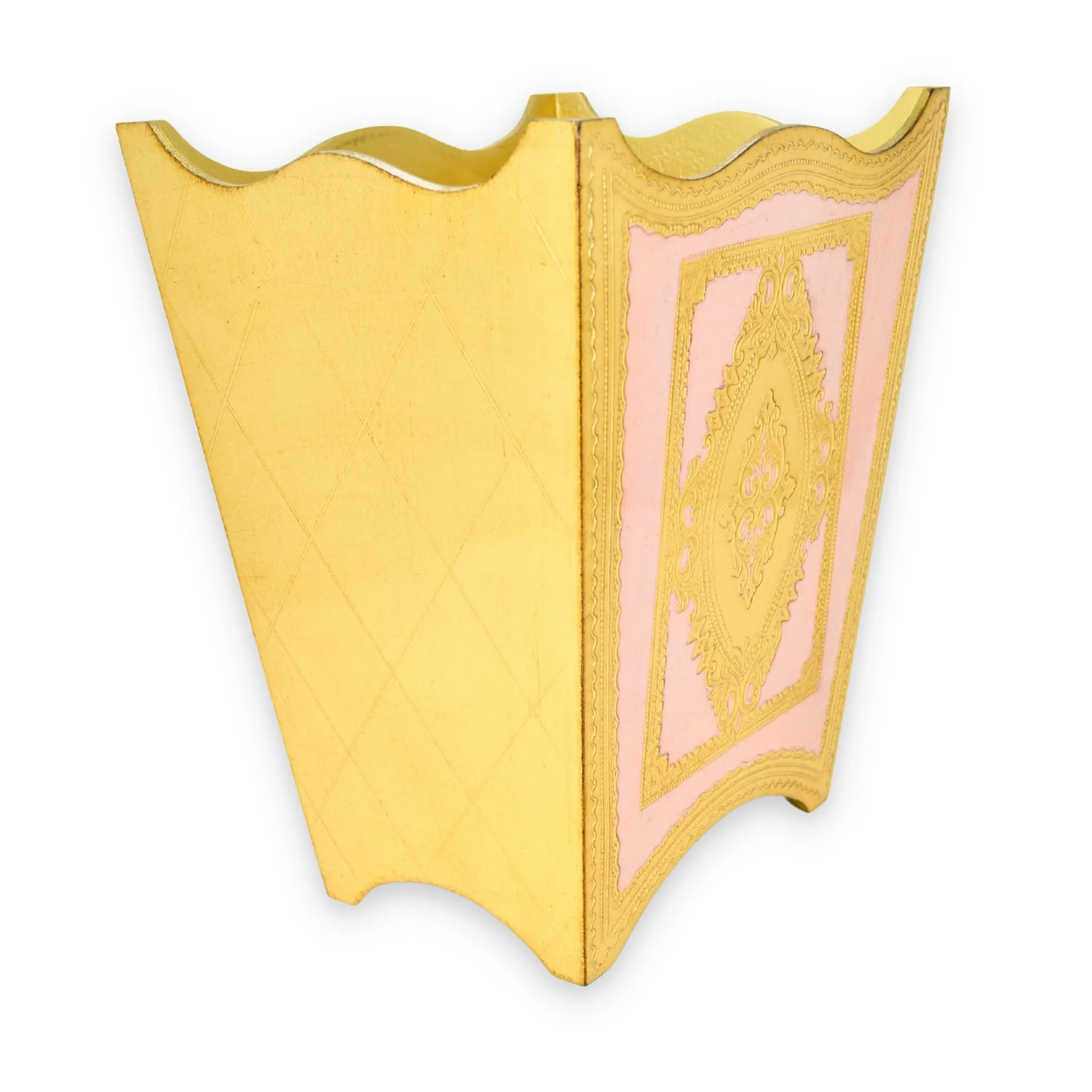 Florentine Carved Wood Waste Bin, Pink and Gold, Made in Italy