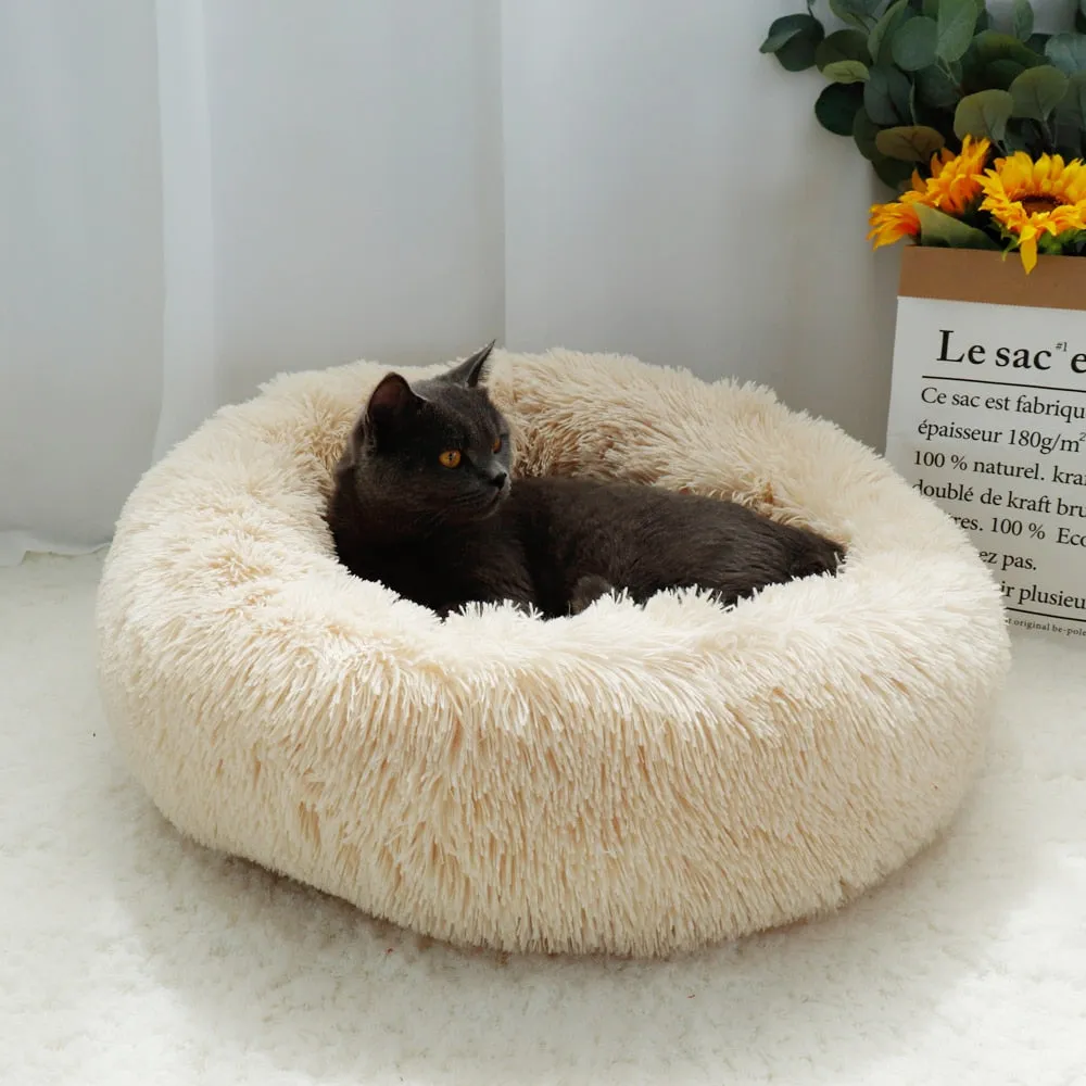Fluffy Calming Dog Bed. Pet Dog Bed Warm Fleece Round.  Winter Pets Dog Beds For Medium Large Dogs and Cats.