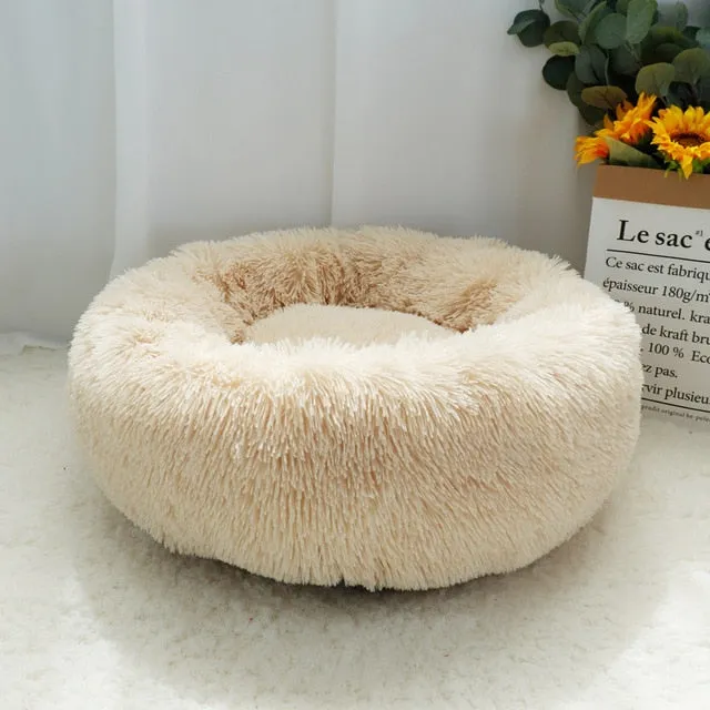 Fluffy Calming Dog Bed. Pet Dog Bed Warm Fleece Round.  Winter Pets Dog Beds For Medium Large Dogs and Cats.