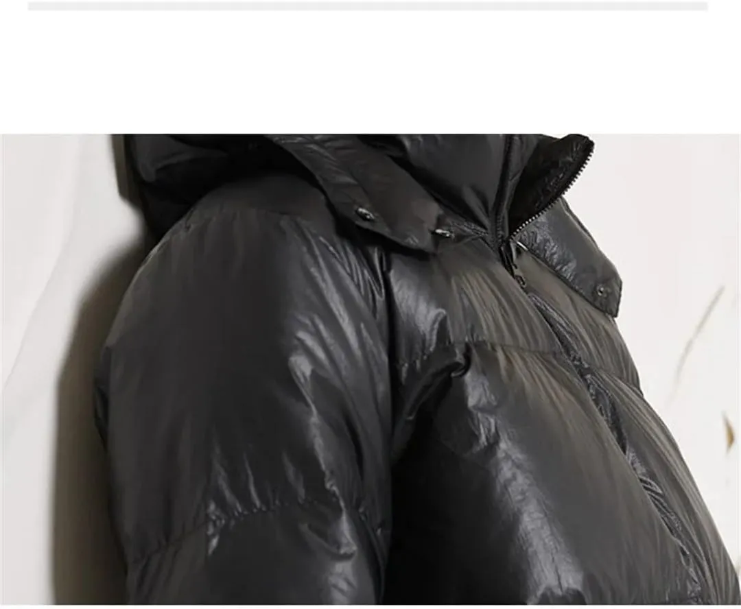 Fnfmrfmr Men Long Black Hooded Down Jackets Pockets Zipper Winter Warm Casual Cotton Padded Coat