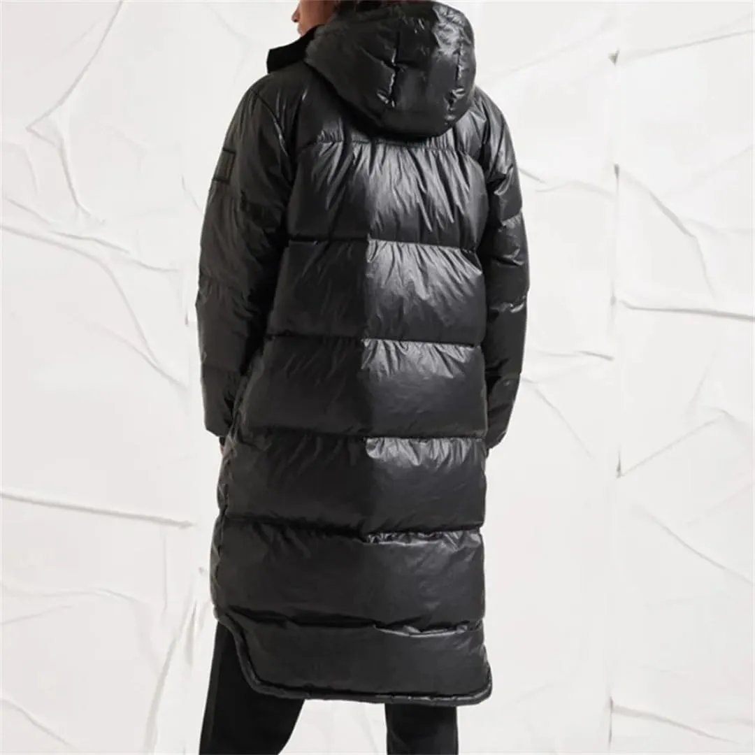 Fnfmrfmr Men Long Black Hooded Down Jackets Pockets Zipper Winter Warm Casual Cotton Padded Coat