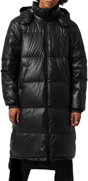 Fnfmrfmr Men Long Black Hooded Down Jackets Pockets Zipper Winter Warm Casual Cotton Padded Coat