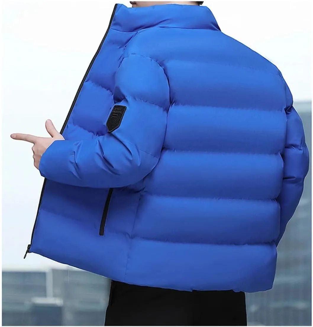 Fnfmrfmr Men Solid Stand Collar Puffer Jackets Long Sleeve Zipper Warm Cotton Padded Parkas Coat