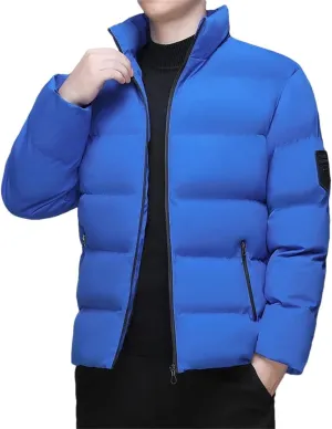 Fnfmrfmr Men Solid Stand Collar Puffer Jackets Long Sleeve Zipper Warm Cotton Padded Parkas Coat