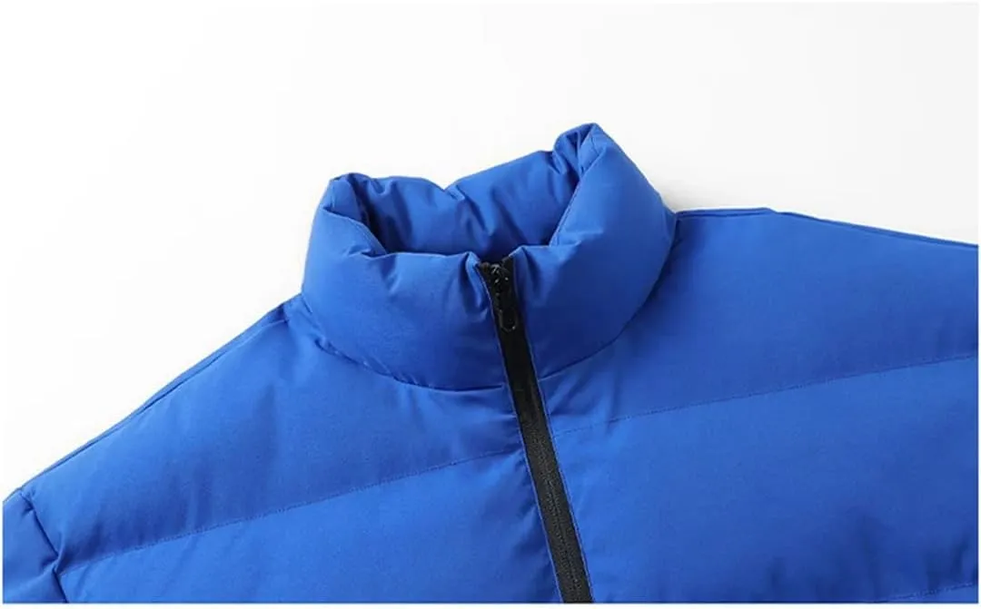Fnfmrfmr Men Solid Stand Collar Puffer Jackets Long Sleeve Zipper Warm Cotton Padded Parkas Coat