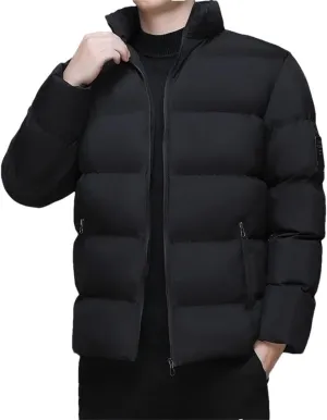Fnfmrfmr Men Solid Stand Collar Puffer Jackets Long Sleeve Zipper Warm Cotton Padded Parkas Coat