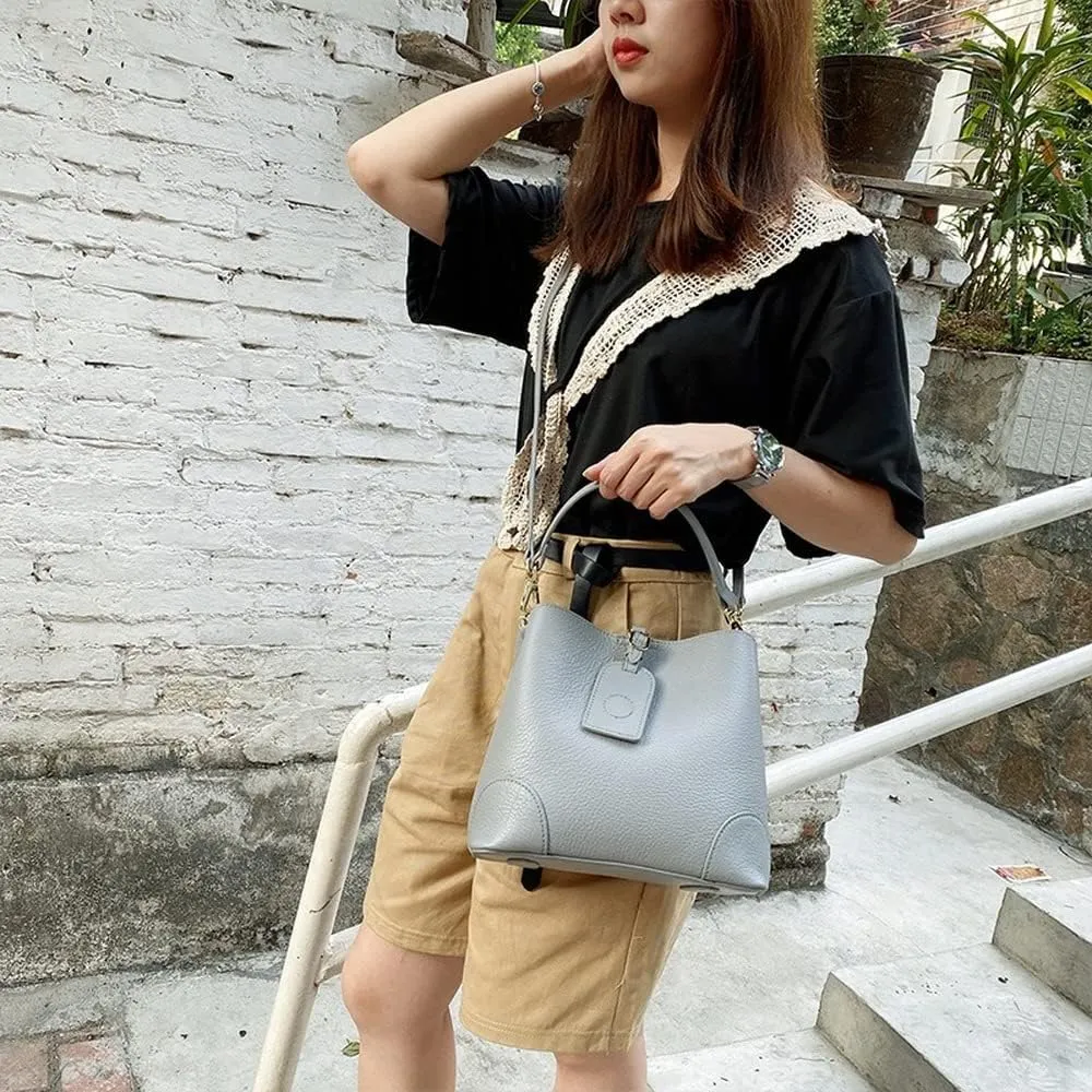 Genuine Leather Bucket Bags Women's Unique Shoulder Bags Hobo Handbags Multipurpose Design