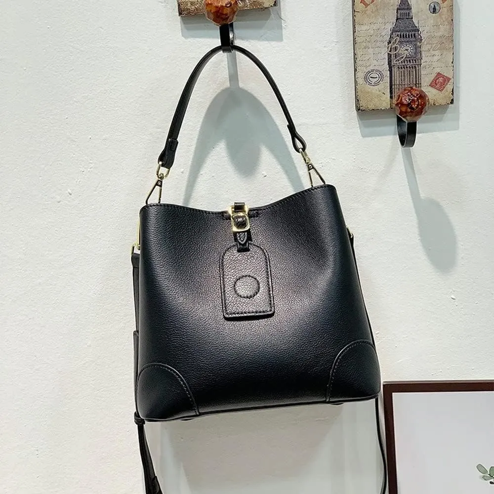 Genuine Leather Bucket Bags Women's Unique Shoulder Bags Hobo Handbags Multipurpose Design