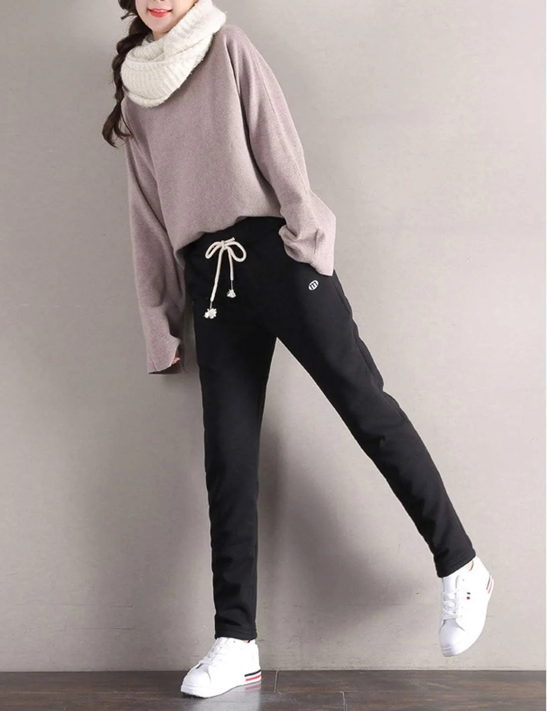 Gihuo Women's Sherpa Lined Sweatpants Winter Casual Jogger Sweat Pants Warm Athletic Thermal Fleece Lining Lounge Pants