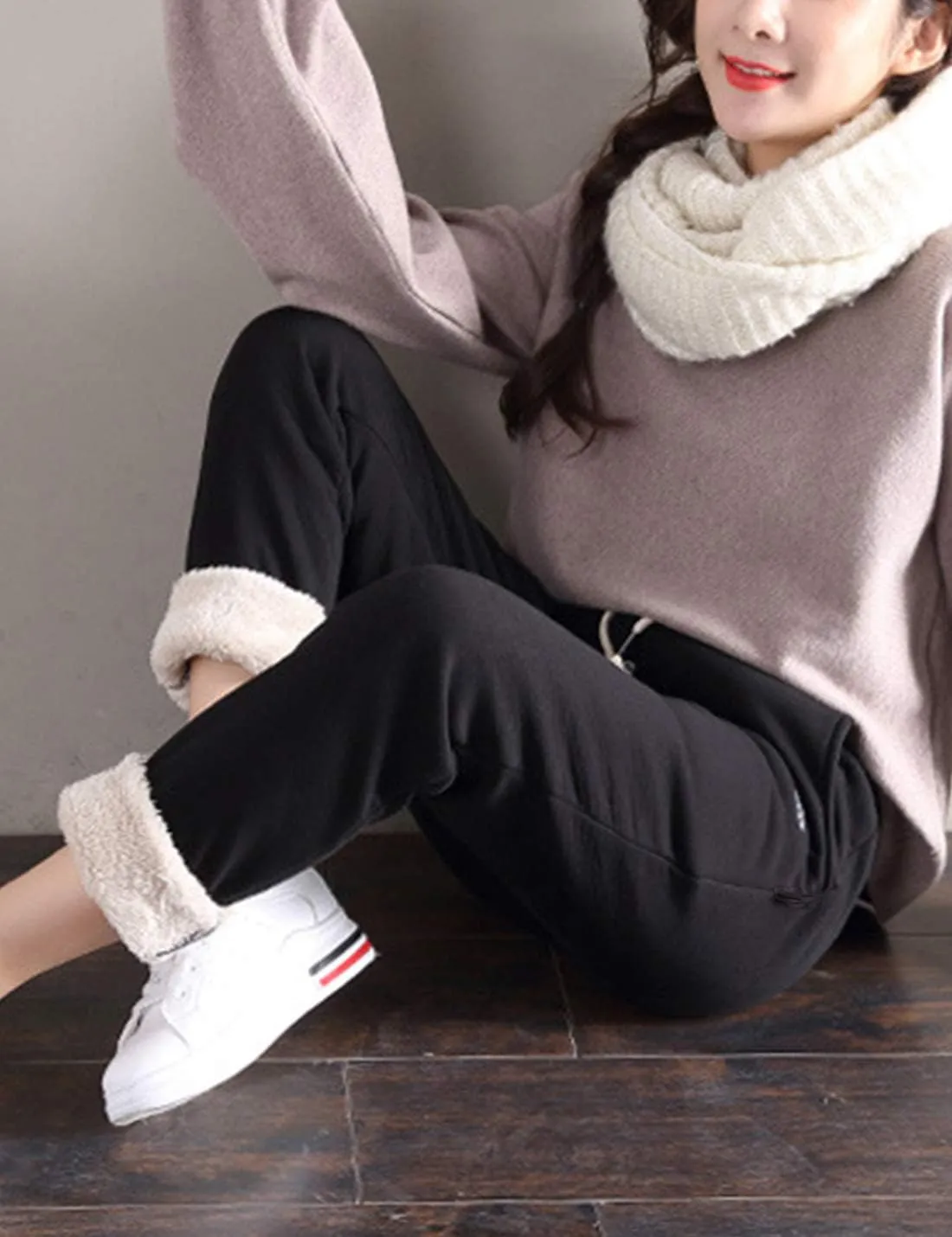 Gihuo Women's Sherpa Lined Sweatpants Winter Casual Jogger Sweat Pants Warm Athletic Thermal Fleece Lining Lounge Pants