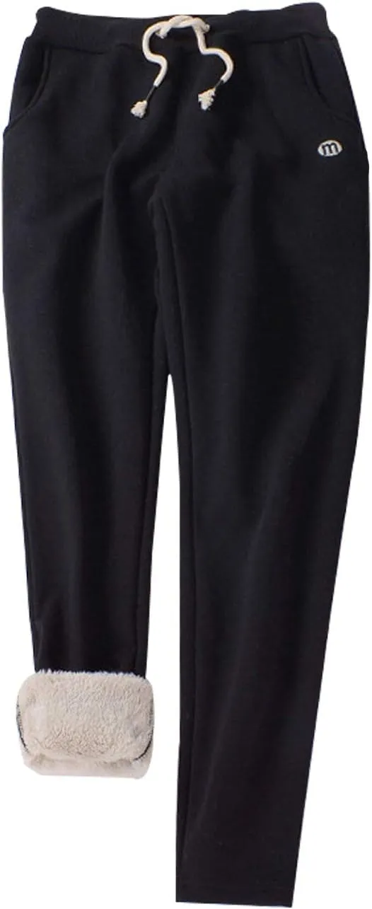 Gihuo Women's Sherpa Lined Sweatpants Winter Casual Jogger Sweat Pants Warm Athletic Thermal Fleece Lining Lounge Pants