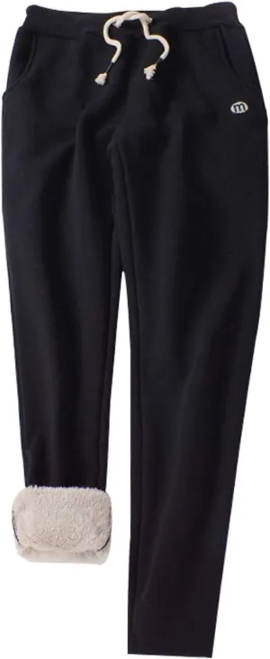 Gihuo Women's Sherpa Lined Sweatpants Winter Casual Jogger Sweat Pants Warm Athletic Thermal Fleece Lining Lounge Pants
