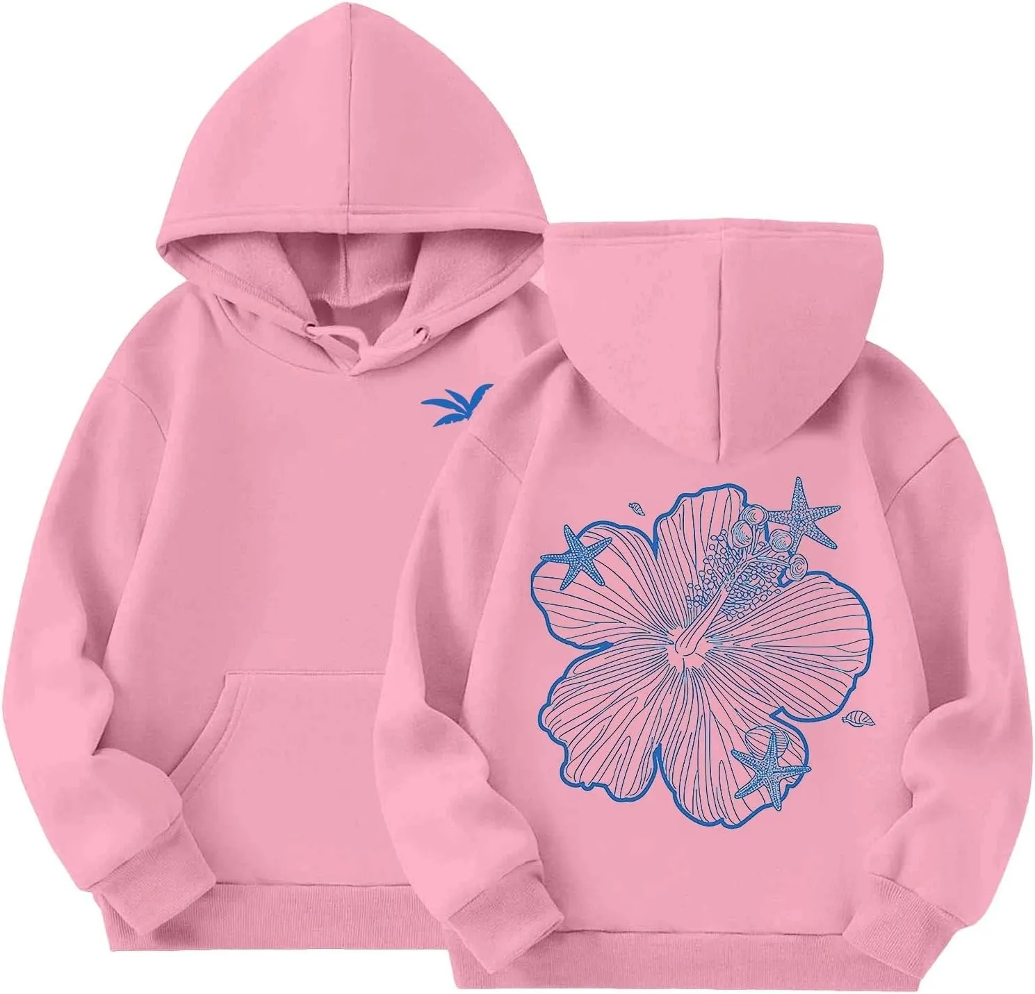 Girls Graphic Hoodies Ocean Coconut Tree Flowers Print Sweatshirts Y2K Oversized Pullover Casual Loose Long Sleeve Tops